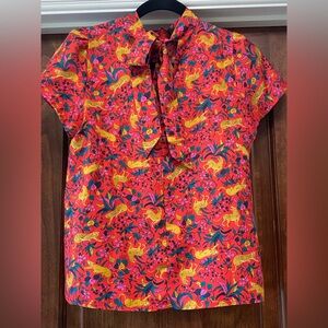 J. Crew Collection Silk Bow Back Blouse in Bright Pink Jungle Print Sz 6 2019